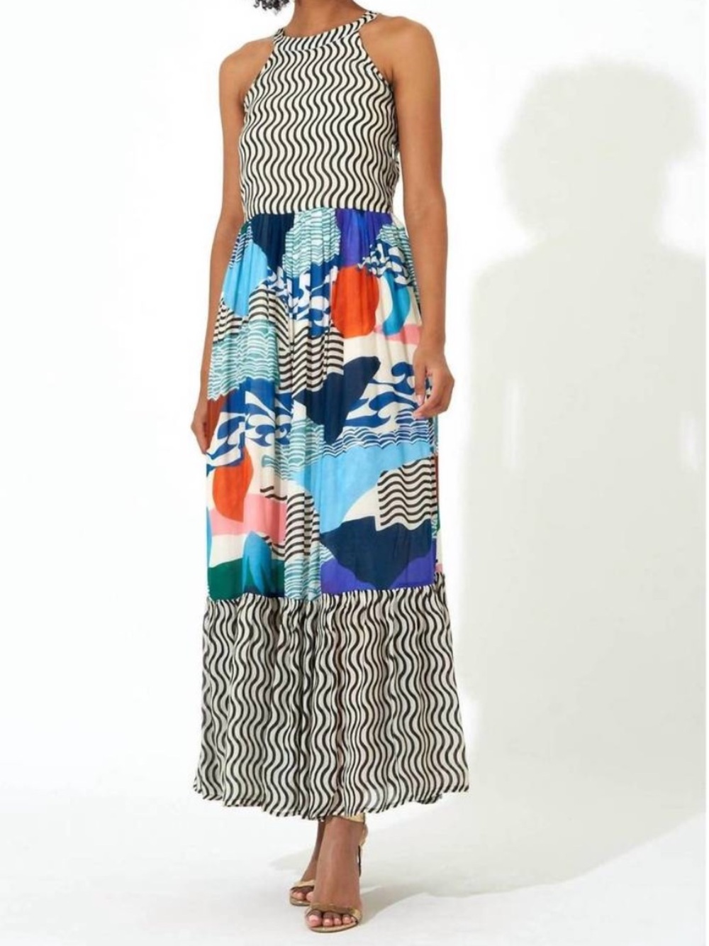 OLIPHANT high neck maxi dress in pacifica white